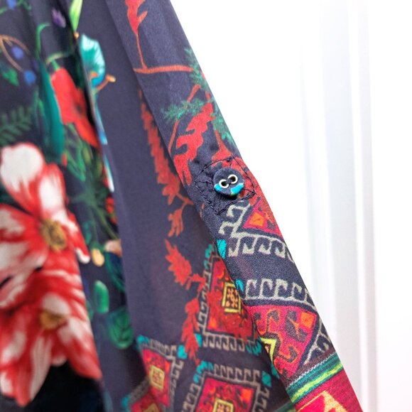 Johnny Was Silk Long Sleeve Tunic Floral Pattern Size Large - Picture 4 of 13